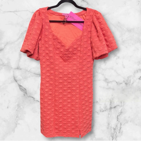 NWT Betsey Johnson Puff Sleeve Polka Dot Pattern Mini Dress Retail $109 Size L - Picture 2 of 6